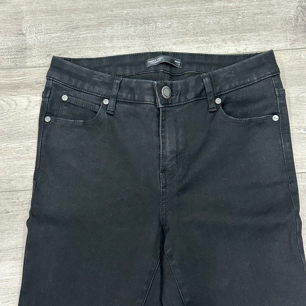 Women's Simply Vera Wang 2 XS Ankle Jeans Denim Black Skinny Stretch Slender - Picture 6 of 9